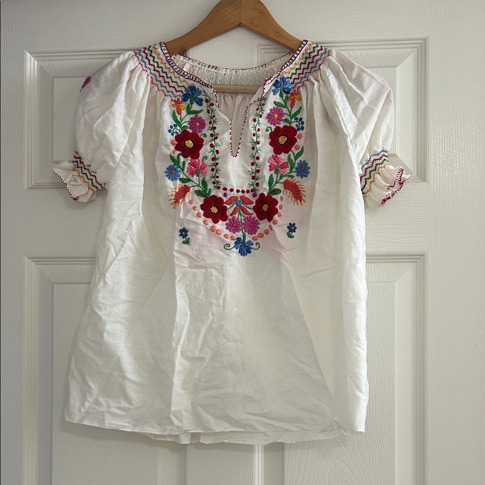 Vintage folk Embroidered White Blouse